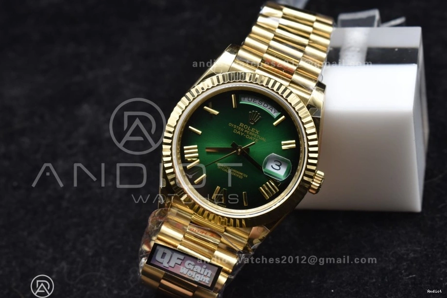 A2836 Steel Edition Dial Black (Gain QF 725 V4 Weight) TechFriendly Best President 904L Bracelet 40 YG Green on DayDate 0710
